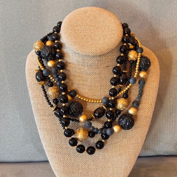 Stephen Dweck Black Agate Vermeil Multi Strand Horn Black Jade Necklace - Picture 6 of 10